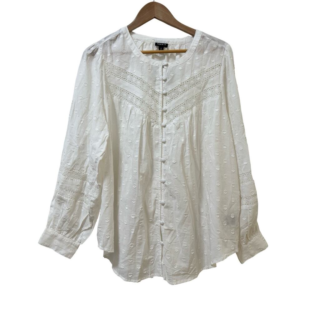 Torrid Womens Swiss Dot Sheer Tunic Blouse Top Size 2X White Peasant Cottage NEW